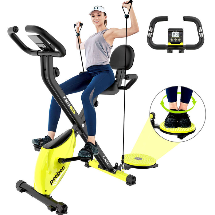3-in-1 folding magnetic exercise bike with arm bands and twister board