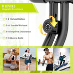 Exercise bike with arm resistance bands in use