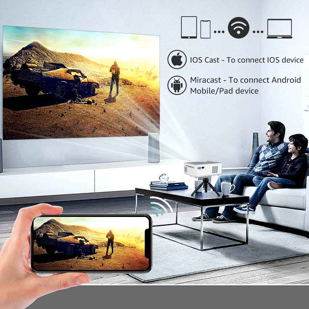 Mini projector wireless phone mirroring