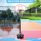Weather-resistant hoop standing in the rain on an outdoor court