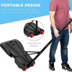 Rolling the portable hoop on its base wheels