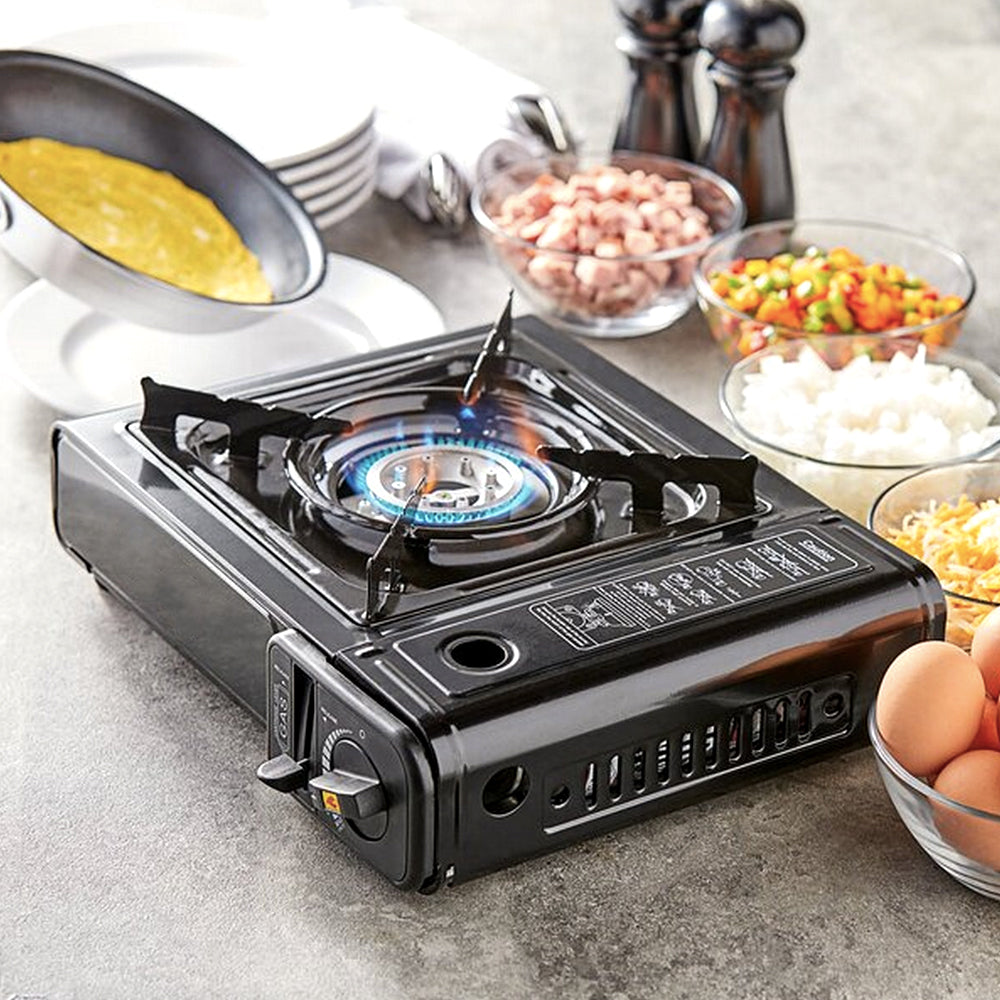 Camping stove in carrying case