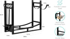 Firewood rack features: powder-coated steel, removable kindling holder and curved base