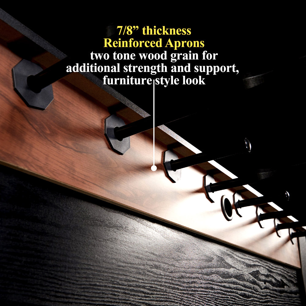 7/8 inch reinforced aprons with wood-grain finish
