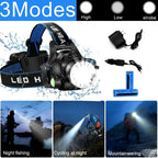 High, low and strobe modes for night fishing, cycling and mountaineering
