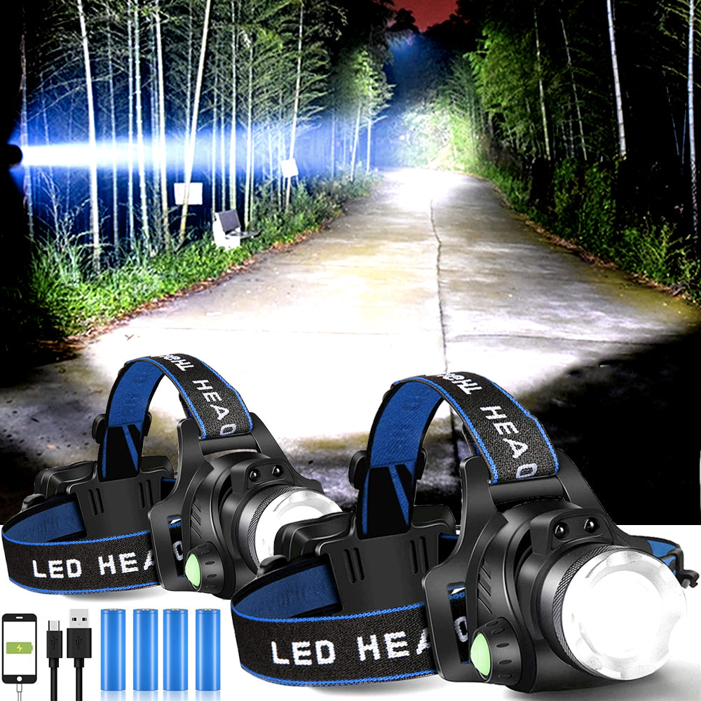 2 headlamps with 4 rechargeable batteries