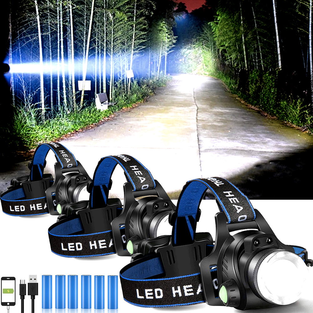 3 headlamps with 6 rechargeable batteries
