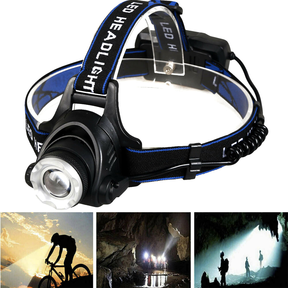 Zoom headlamp on its adjustable headband, used for cycling, camping and running