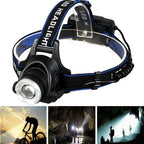 Zoom headlamp on its adjustable headband, used for cycling, camping and running