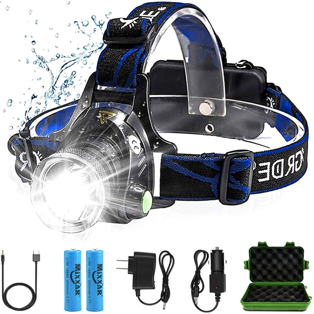 Headlamp with batteries, chargers, cable and storage case