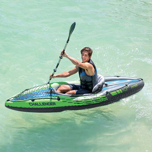 Inflatable kayak set with oars and pump