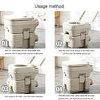 Portable flush toilet packed with road-trip gear