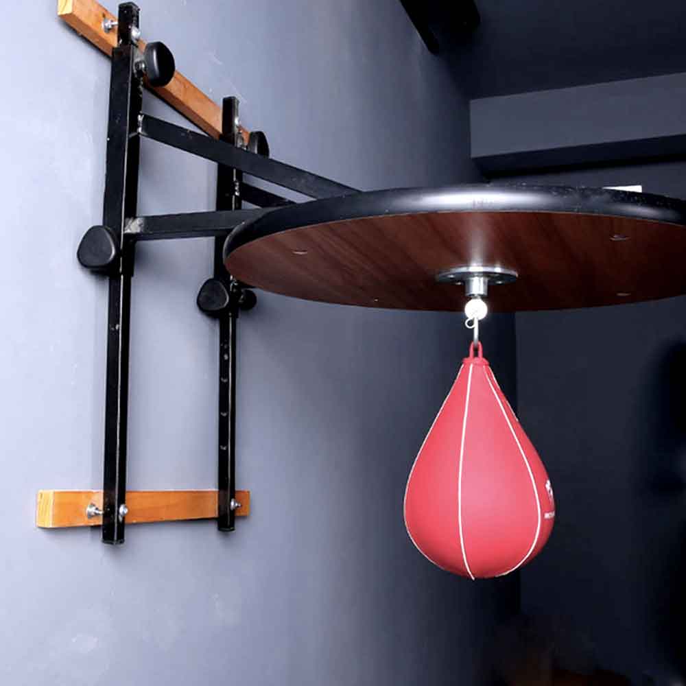 Red speed bag on the wall-mounted platform