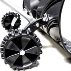 Close-up of the anti-slip wheel on the snow pusher