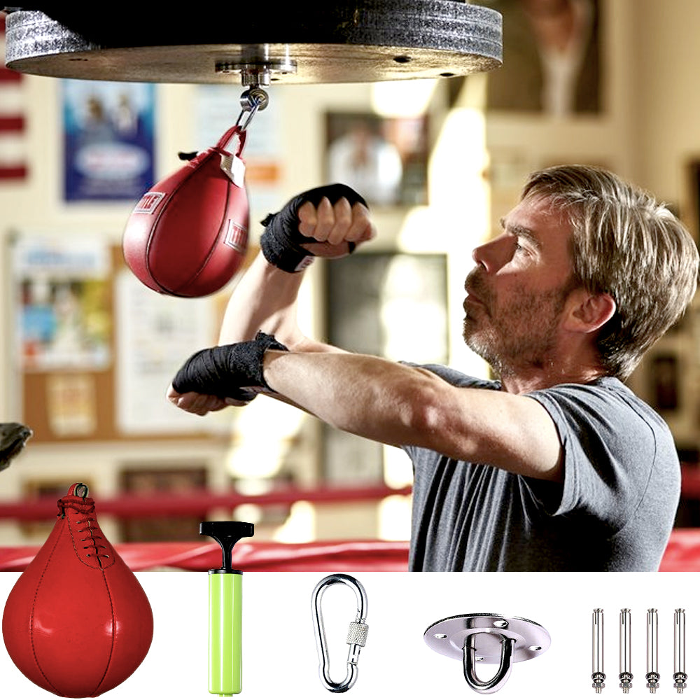 Red speed bag set with pump, swivel and hardware