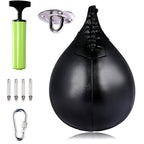 Black speed bag with pump, swivel, screws and hook