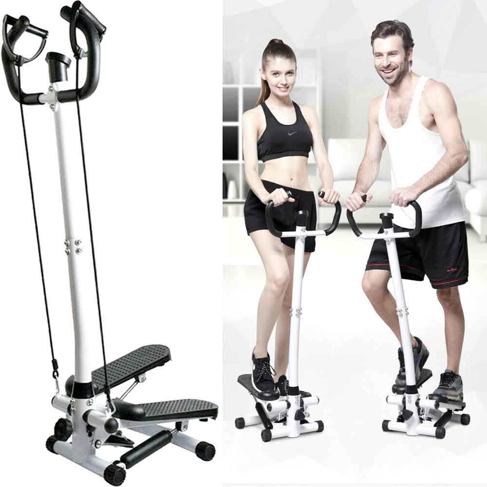 White twin-arm stair stepper, with a couple using it
