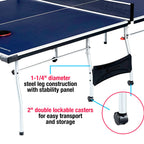 Steel legs with stability panel and 2 inch locking casters