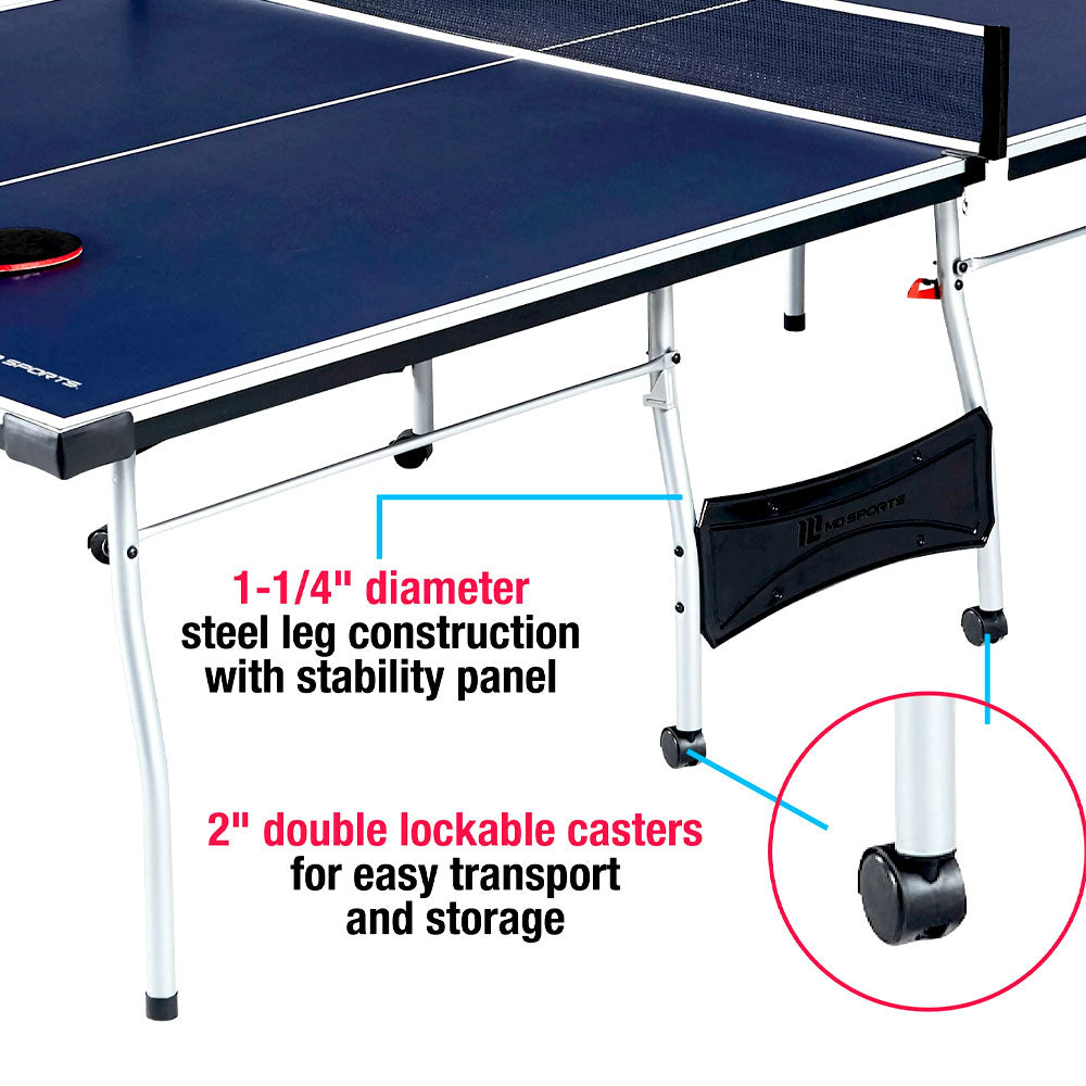 Steel legs with stability panel and 2 inch locking casters