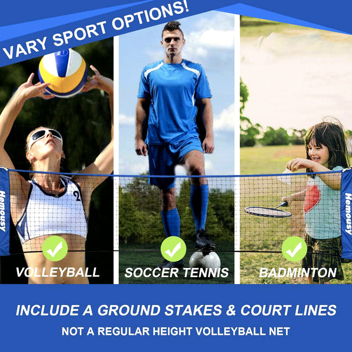 Portable net for casual volleyball, soccer tennis and badminton