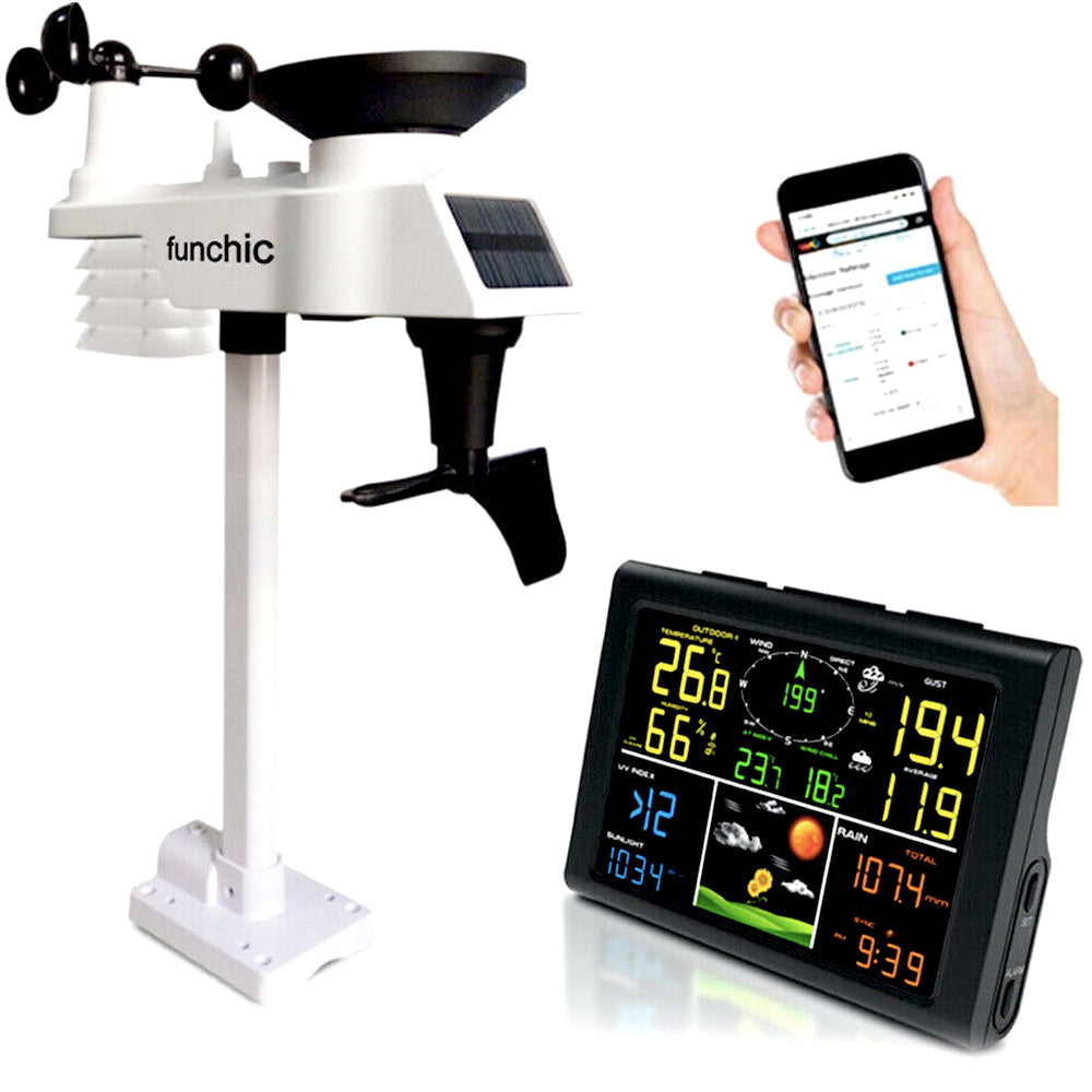 Outdoor sensor and display console, with readings on a phone