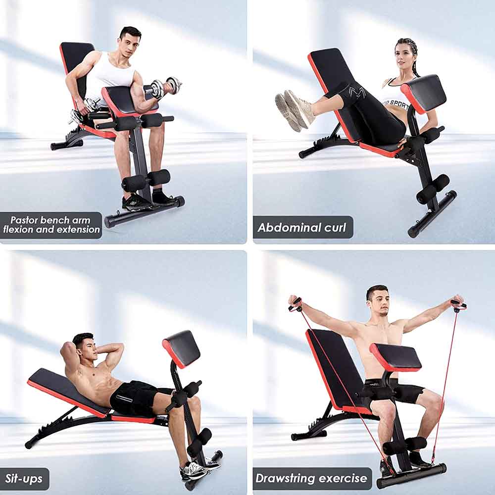 Workout examples: leg extensions, ab curls, sit-ups and arm curls