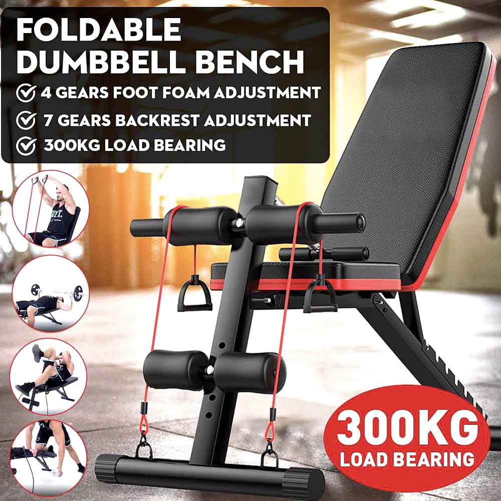 Foldable bench with adjustable backrest and foot rollers