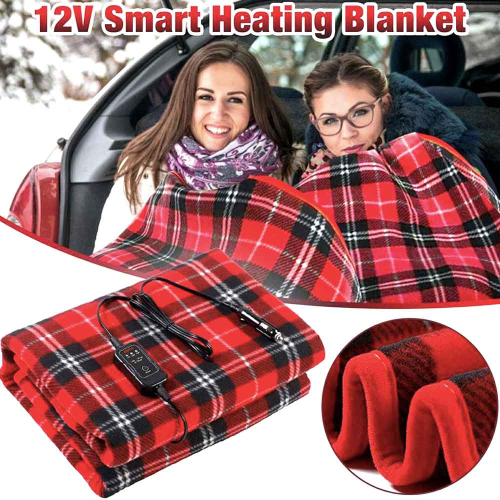 Plaid heated blanket folded for travel