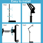 Four-step tool-free assembly of the tablet floor stand