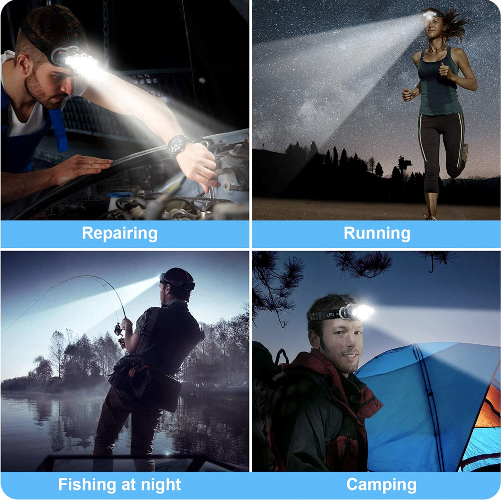 Headlamp in use for repairs, running, night fishing and camping
