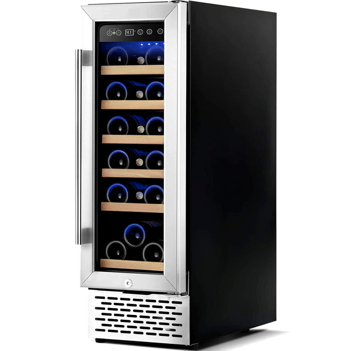18-bottle stainless steel wine cooler with glass door, front view