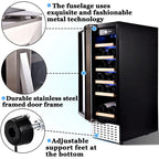 Wine cooler stainless steel door frame and adjustable feet
