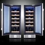 Two wine coolers side by side with doors open