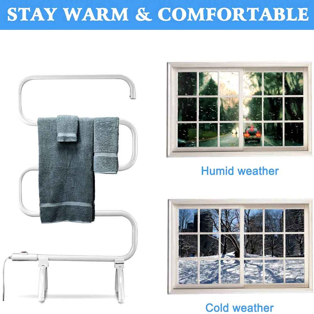 Heated towel rack keeping towels dry in humid and cold weather