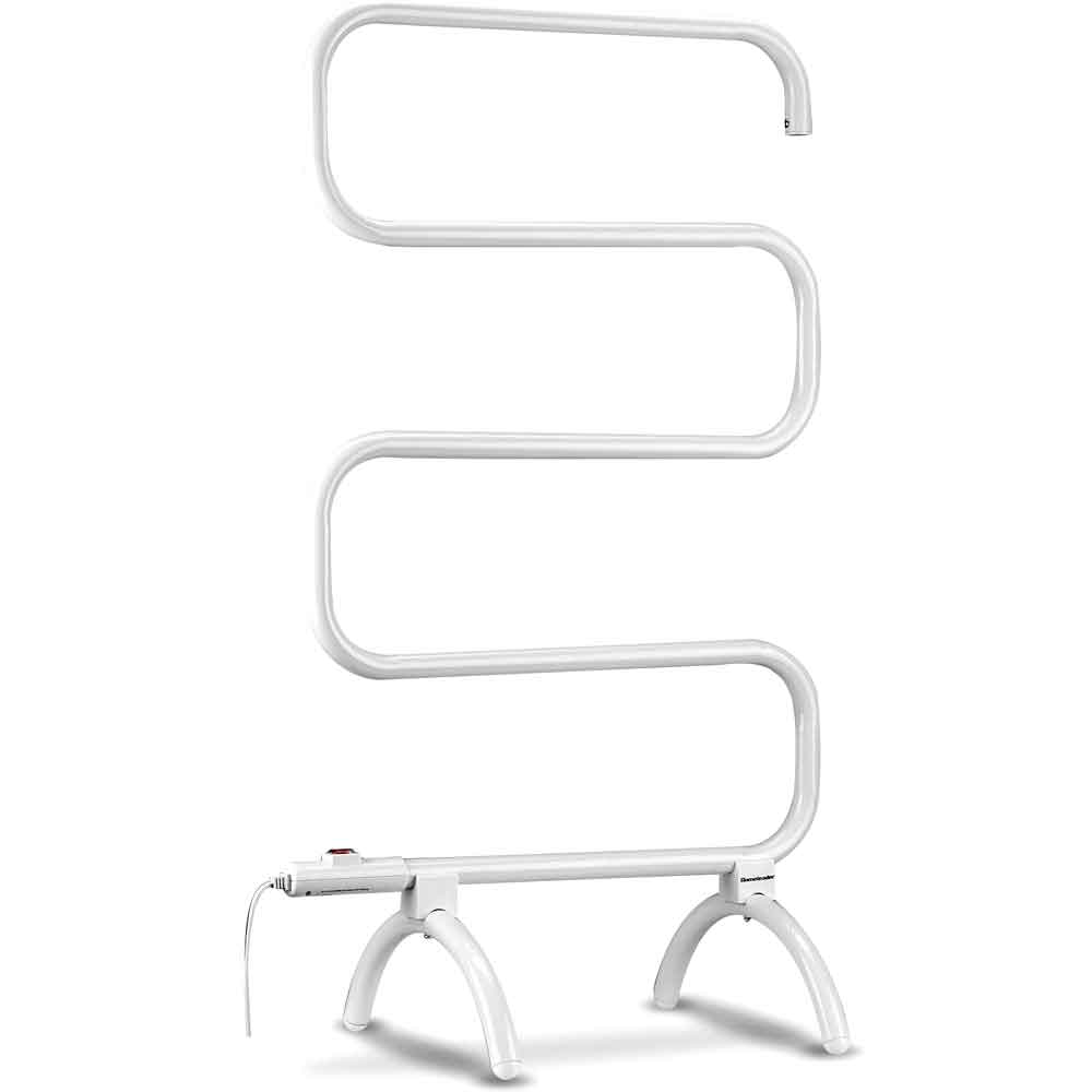 White heated towel warmer rack, empty