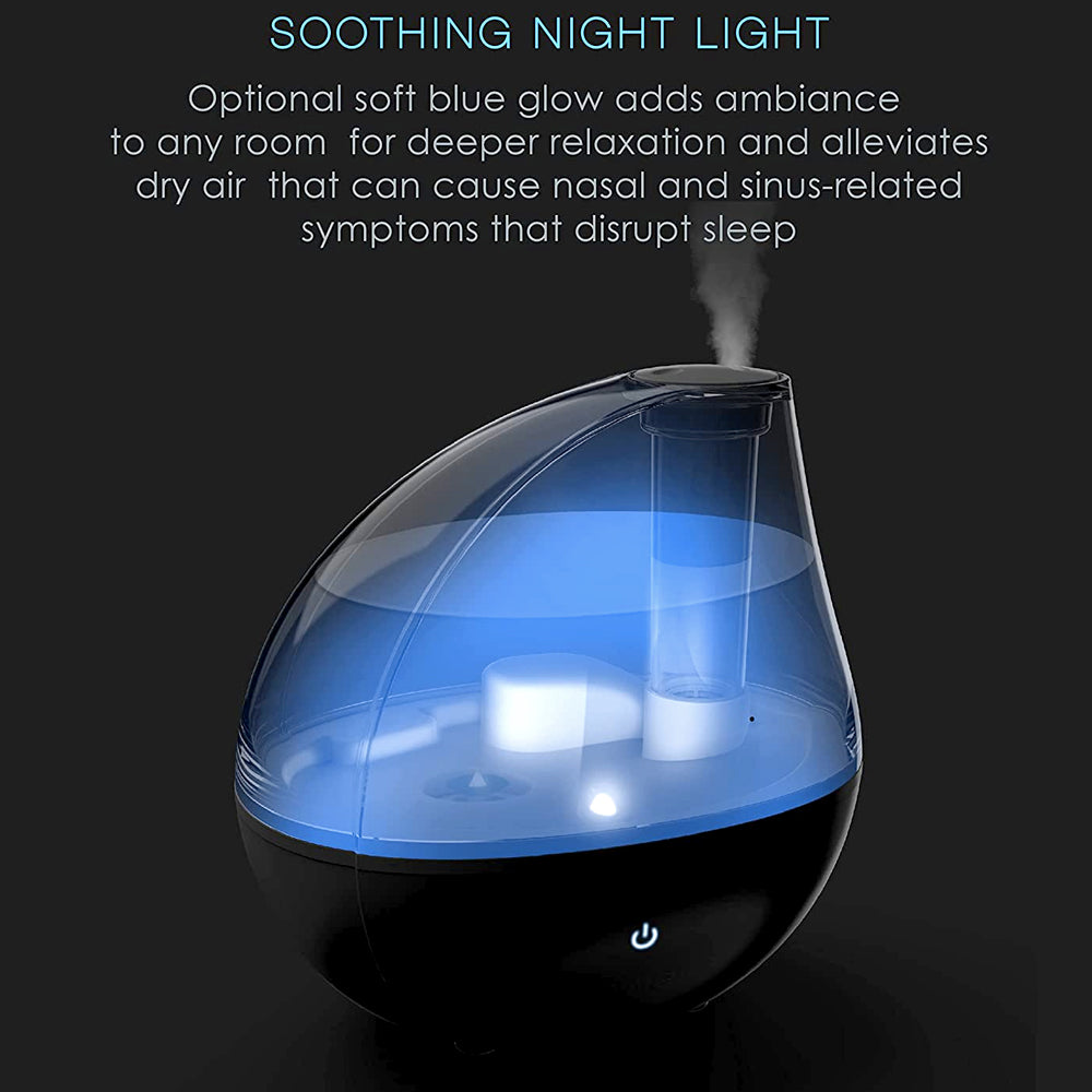 Humidifier glowing with its optional blue night light