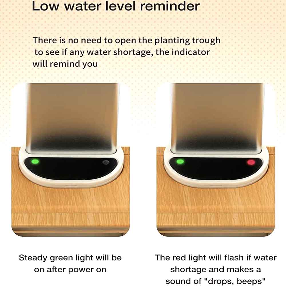 Low water indicator light on the hydroponic garden
