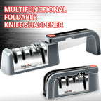 Foldable multifunction knife sharpener, open and folded