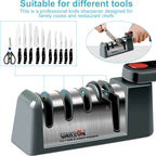 Knife sharpener slots for kitchen knives and scissors