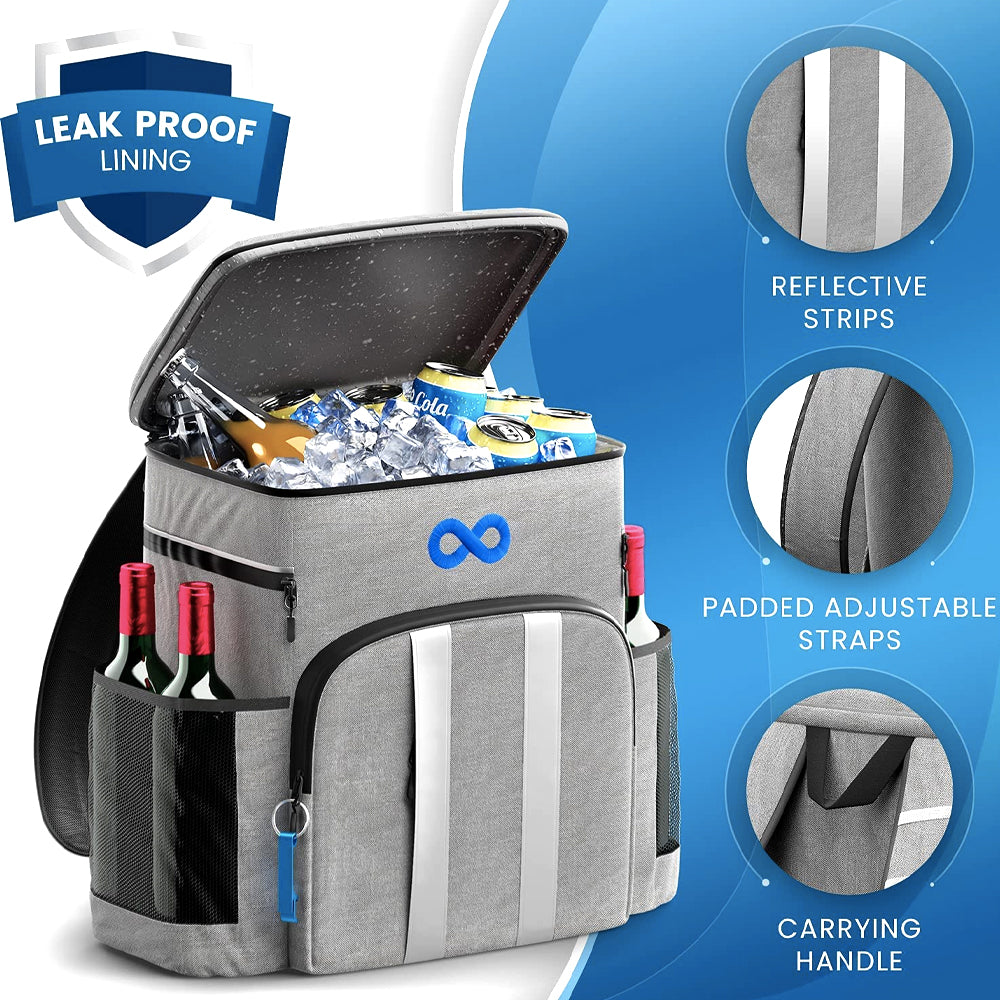 Leak-proof cooler backpack with reflective strips, padded straps and carry handle