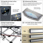 Cot details: Oxford cloth bed, pillow, frame and steel tubes
