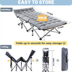 Cot dimensions 75 x 28 inches, folding into its carry bag