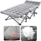 Folding cot with a 2.3 to 3 inch thick padded mattress