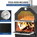 Pizza oven chamber with temperature gauge and wood fire below