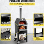 Pizza oven layout: charcoal tray, baking rack, ash drawer and fire chamber