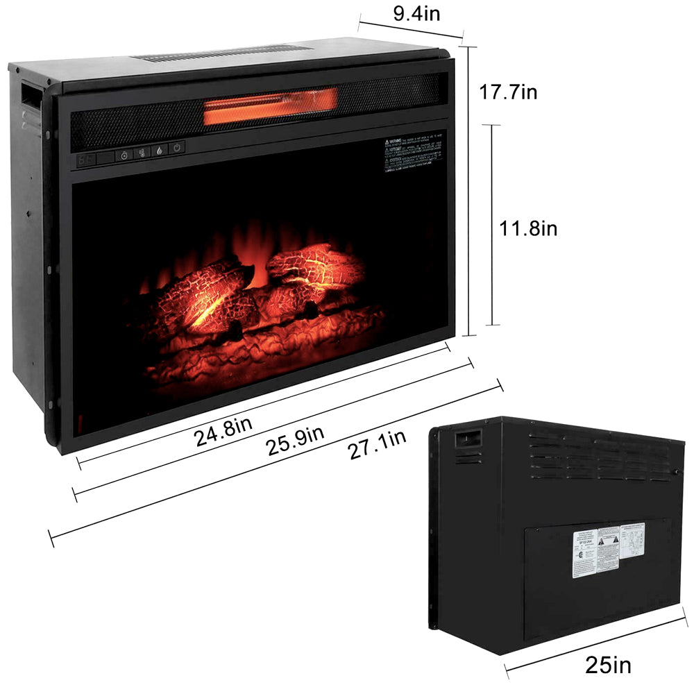 Electric fireplace insert with infrared heater panel and dimensions