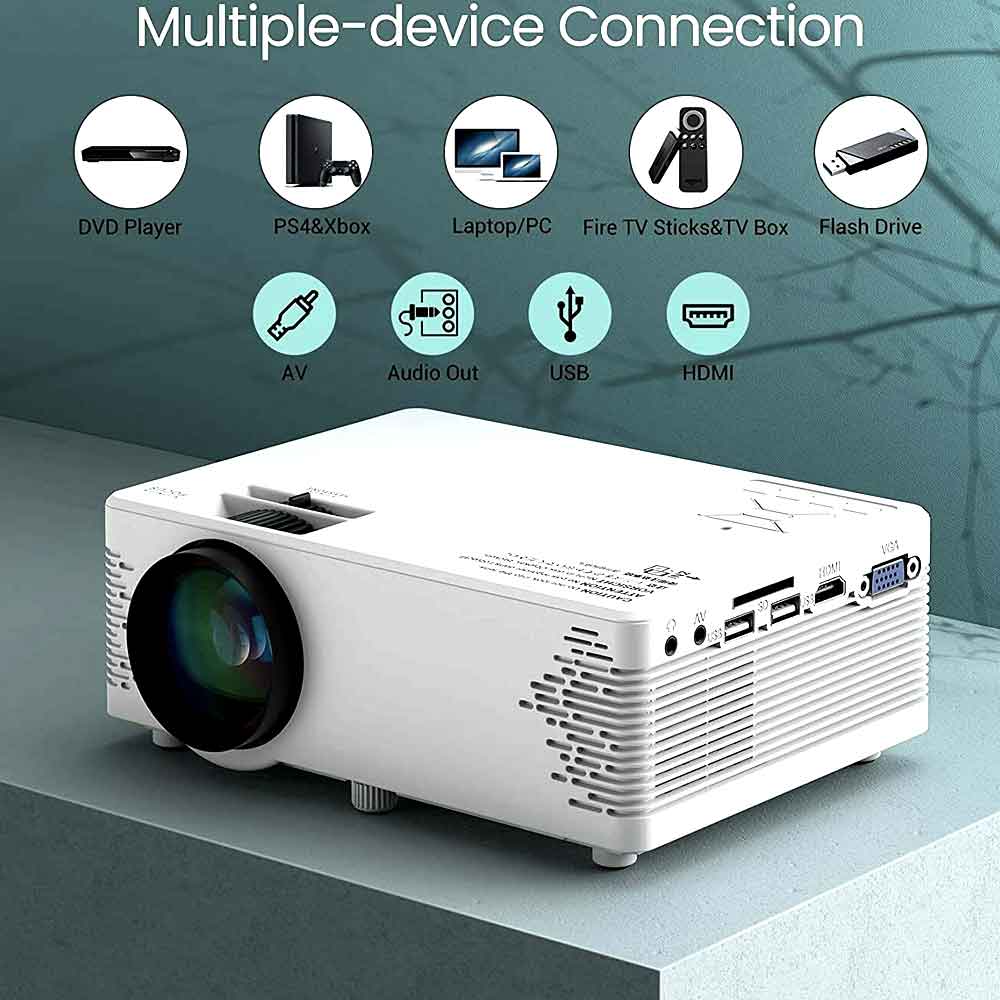 Mini projector side view showing its connection ports