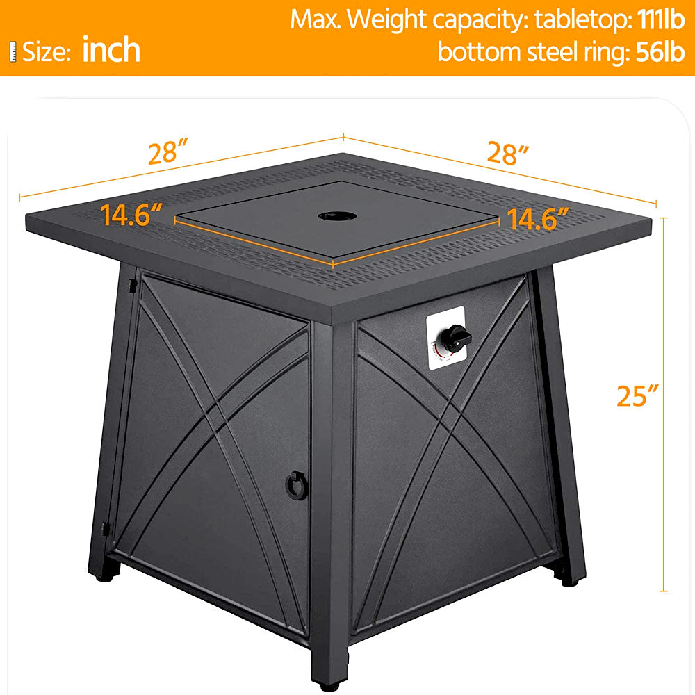 Fire pit table dimensions: 28 x 28 x 25 inches