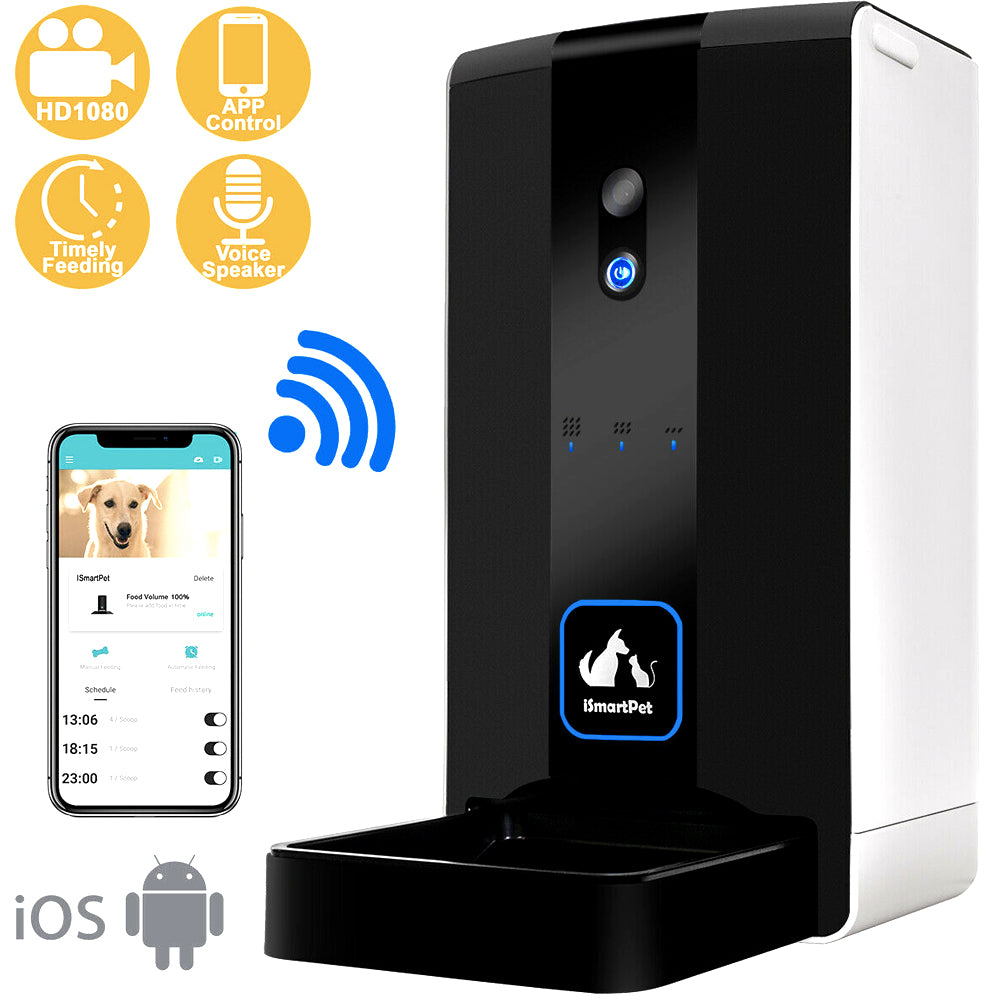 Automatic pet feeder with phone app for iOS and Android